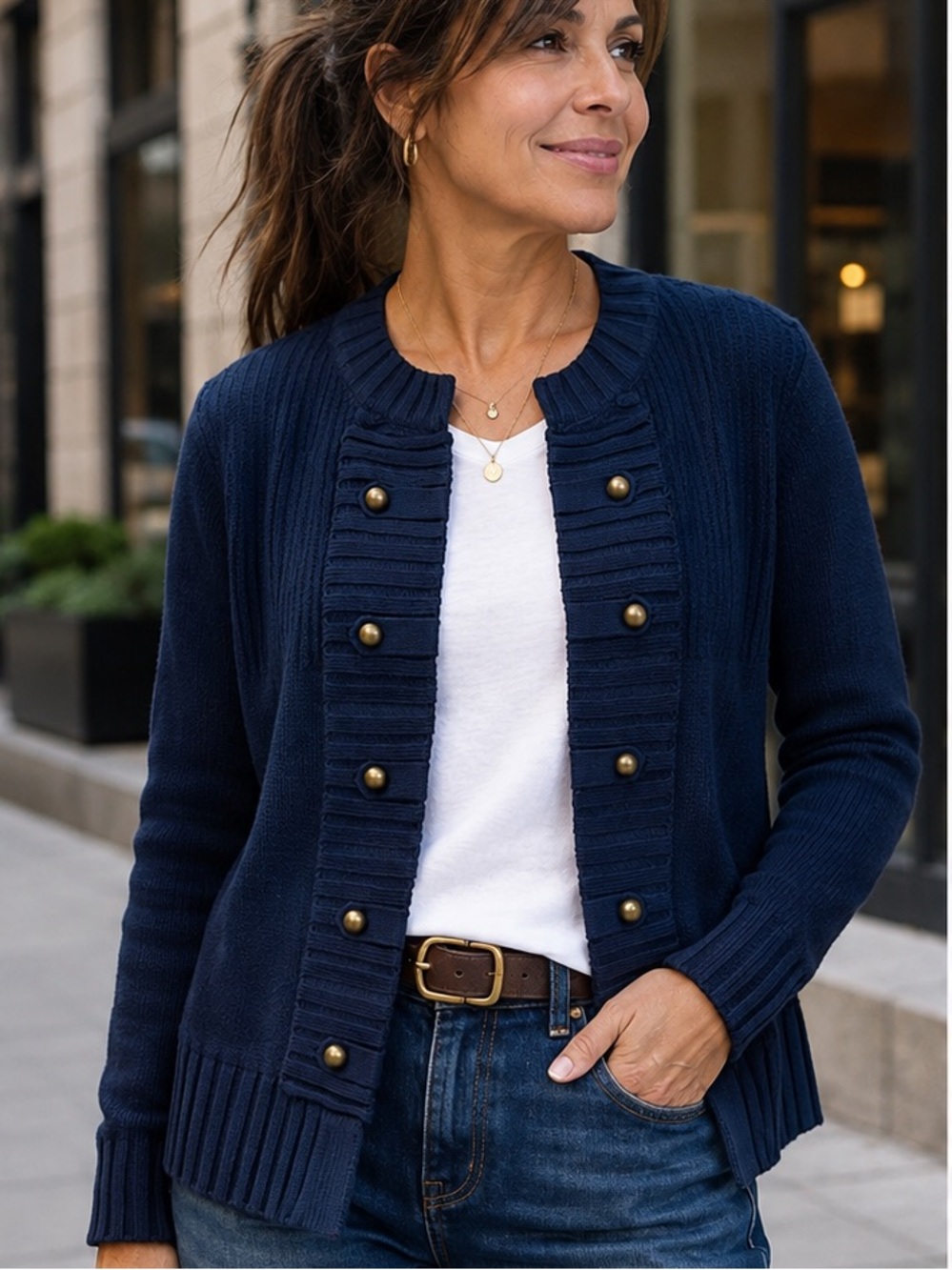 NWOT Classic Navy Button-Front Women's Sweater Cardigan
